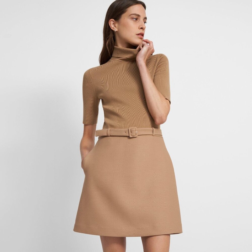 Theory Combo Dress in Bistretch Wool Twill - Size Small